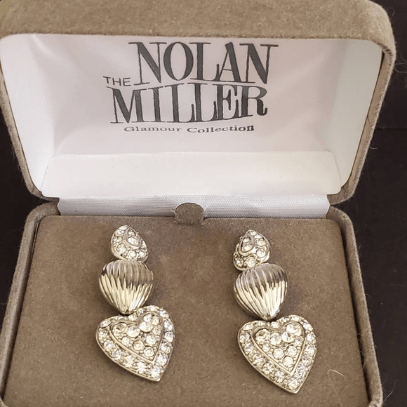 Nolan Miller Glamour Collection Silvertone Detachable Heart Pierced Earrings‎ - Picture 1 of 7